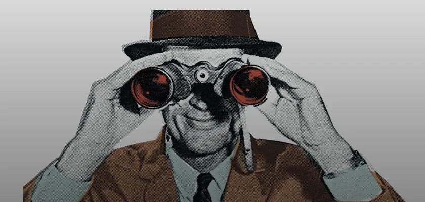 Illustration for the Noordhollands Dagblad article: a man with binoculars